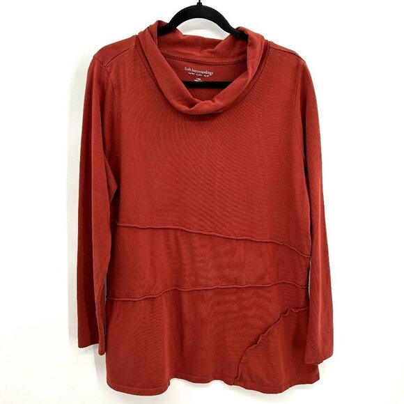 SOFT SURROUNDINGS Brick Red Cowl Neck Reverse Stitch Long Sleeve Top Size Large - Picture 1 of 4